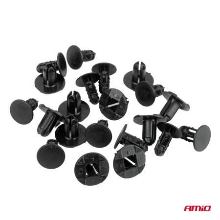 Nity plastikowe rozporowe do samochodu, trzon 6 × 13 mm, kołnierz 19 mm, czarne, 10 szt. - AMiO 05026