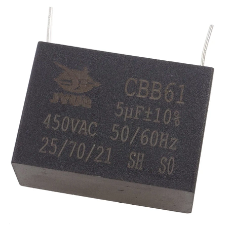 Kondensator rozruchowy do silnika 5µF 450VAC, CBB61, do druku, raster 42mm, 47 × 19 × 31 mm