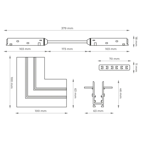 Łącznik kątowy do szyny magnetycznej poziomy podtynkowy czarny M-LINE