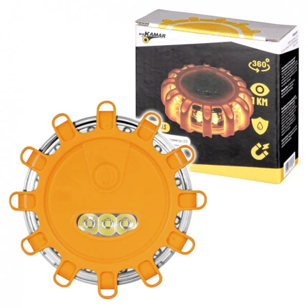 Flara ostrzegawcza LED samochodowa, 3 LED, światło pomarańczowe, magnes, ALR-LF0003
