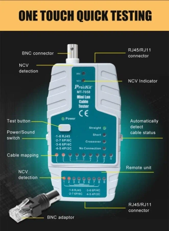 Tester LAN RJ45, RJ11, RJ12, BNC, NCV, Proskit MT-7058