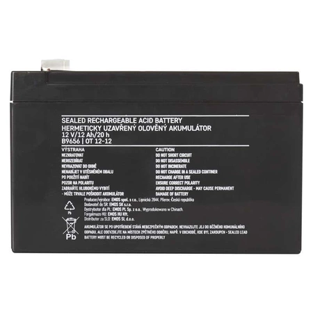 Akumulator AGM bezobsługowy, 12 V, 12 Ah, 151 × 98 × 96 mm, 3,3 kg, EMOS B9656