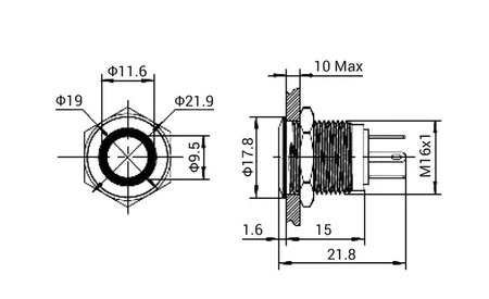 Przycisk wandaloodporny W16F10REG12/S, 16mm, zielone podświetlenie krawędziowe