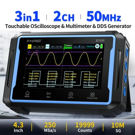 Dwukanałowy oscyloskop z multimetrem i generatorem 50MHz FNIRSI 2C53P