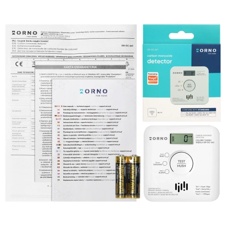 Bateryjny czujnik tlenku węgla/czadu 2xAA WiFi TUYA żywotność sensora 10 lat, ORNO OR-DC-641