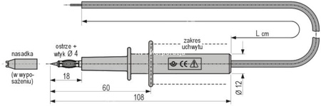Przewód bezpieczny w.n. 5kV z sondą probierczą czerwony 1m