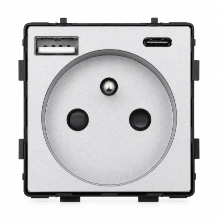 Gniazdko elektryczne z uziemieniem z USB A+C 20W grafitowe podtynkowe (moduł bez ramki) - TAWOIA Glass