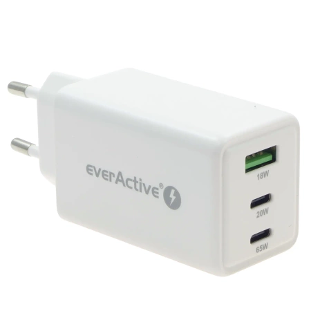 Ładowarka USB, ładowarka sieciowa USB, 2xUSB-C PD PPS QC4 65W, everActive GaN SC-655Q
