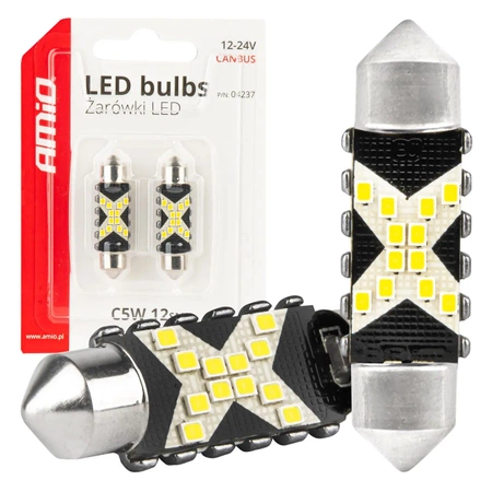 Żarówka samochodowa LED CANBUS Festoon C5W 39mm 12V / 24V 2szt AMIO-04237