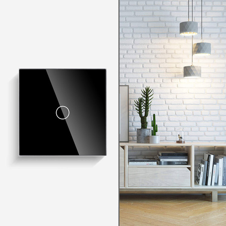 Włącznik dotykowy szklany pojedynczy 600W - czarny - Tawoia Glass
