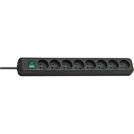 Listwa zasilająca 8 gniazd, przewód 3 m, 16 A, 3G1,5, z włącznikiem, z uziemieniem, czarna, Brennenstuhl Eco-Line