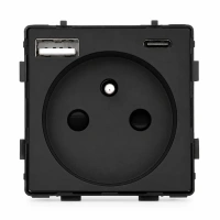Gniazdo elektryczne z uziemieniem z USB A+C 20W czarne podtynkowe (moduł bez ramki) - TAWOIA GLASS