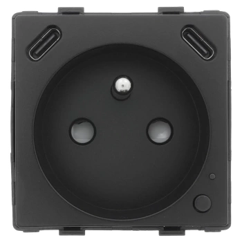 Moduł - Gniazdko pojedyncze z bolcem, 2x USB-C 20W - watomierz - WiFi / BT, czarny - Tawoia Glass