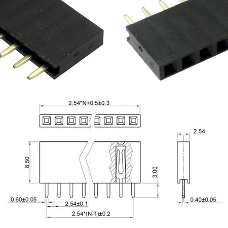 Gniazdo jednorzędowe 5pin, r2.54, proste