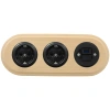 2x Gniazdko Schuko okrągłe + Gniazdko USB A+C 4A czarne z ramką potrójną jasne drewno, montaż podtynkowy, Ceramic Loft