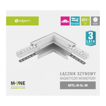 Łącznik kątowy do szyny magnetycznej wewnętrzny podtynkowy biały M-LINE