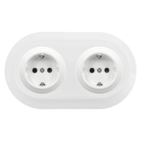 2x Gniazdko elektryczne Schuko okrągłe z ramką podwójną, białe, montaż podtynkowy, Ceramic Loft