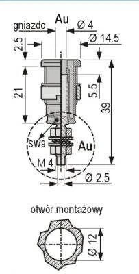 Gniazdo bezpieczne 4mm M4+lutowane, 32A, czerwone