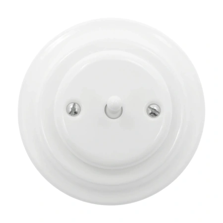 Włącznik dzwonkowy dźwigniowy ceramiczny, okrągły z ramką, podtynkowy biały Ceramic Loft