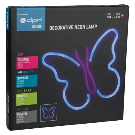 Neon LED "motyl", dekoracja LED 22,5x19,5cm zasilanie z baterii lub USB
