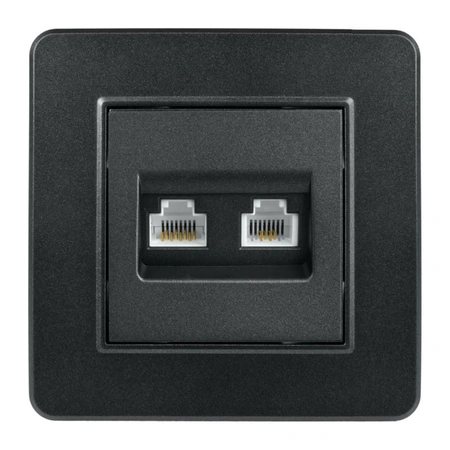 Gniazdo komputerowo-telefoniczne RJ45 i RJ11, kwadratowe, czarne, podtynkowe, moduł bez ramki, QUAD