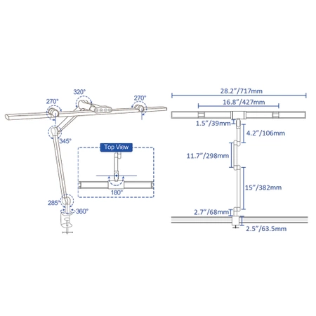 Lampa biurkowa LED - profesjonalna z regulacją barwy i jasności - liniowa 72cm - 2 ramiona - 1380lm - biała - FDDL03