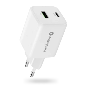 Ładowarka sieciowa everActive GaN SC-450Q z gniazdem USB oraz USB-C PD PPS QC4+ 45W