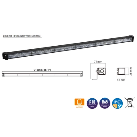 Belka ostrzegawcza LED 916x35 R65 R10 BLK0037