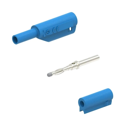 Wtyk bezpieczny 2mm z tuleją stałą i gniazdem 2mm, przykręcany, niebieski