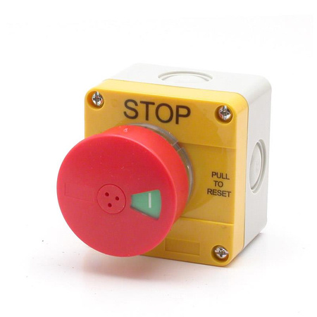 Przełącznik bezpieczeństwa przyciskowy w obudowie 70x74x50mm, ON-OFF, 2 tory, czerwony