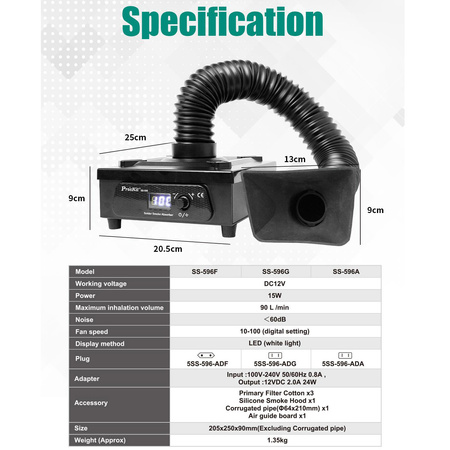 Pochłaniacz dymu, oparów lutowniczych 90L/min Proskit SS-596F