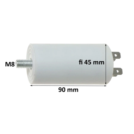 Kondensator rozruchowy do silnika 30uF 450VAC, 4 konektory, 45x90mm