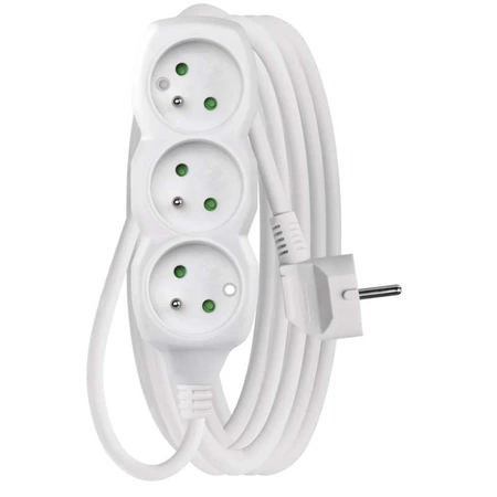 Przedłużacz 3 gniazda, przewód 5 m, 16 A, przekrój 1,5 mm², z uziemieniem, biały, Emos