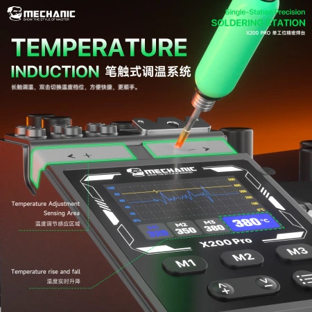 Stacja lutownicza X200 Pro, 200 W, 40–450°C, kolby T115, T210 i T245, Mechanic