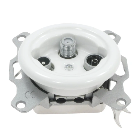 Gniazdo Ethernet Cat6 x2 + Gniazdo elektryczne + Gniazdo TV/SAT z ramką potrójną, białe, montaż podtynkowy, Ceramic Loft