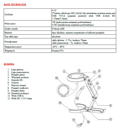 Lupa z podświetlaniem LED, 2-funkcyjna, 3.75/5.5x MA-025 Proskit
