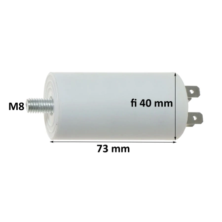 Kondensator rozruchowy do silnika 20uF 450VAC, 4 konektory, 40x73mm