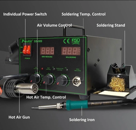 Stacja lutownicza hotair 700W 24L/min + lutownica grotowa 60W Proskit SS-989B