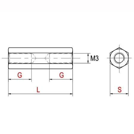 Tuleja dystansowa 45mm, gwint wew. M3 poliamid HP-45