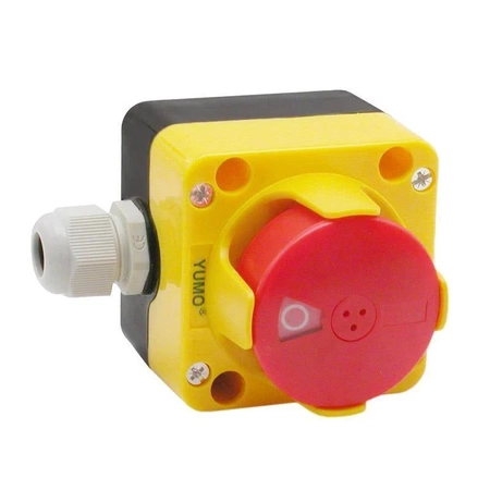 Przełącznik bezpieczeństwa przyciskowy w obudowie 75x75x56mm, ON-OFF, push-pull, 1 tor, czerwony