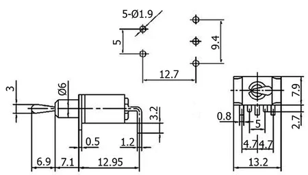 Przełącznik ON-ON SPDT 3P pojedynczy kątowy MTS-102
