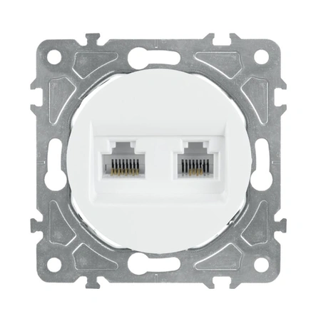 Gniazdo komputerowo-telefoniczne RJ45 i RJ11, okrągłe, białe, podtynkowe, moduł bez ramki, OVAL