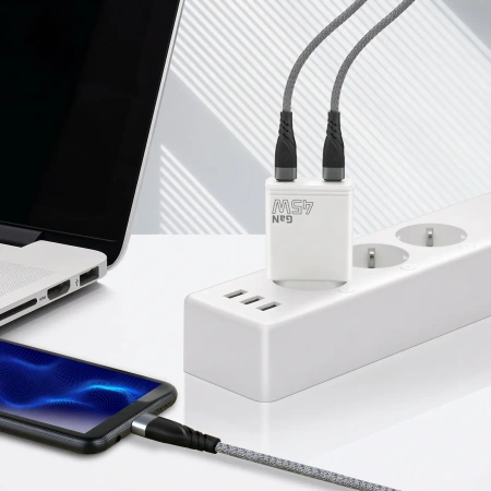 Ładowarka sieciowa GaN 45W 2x USB-C PD - super slim everActive SC-465Q