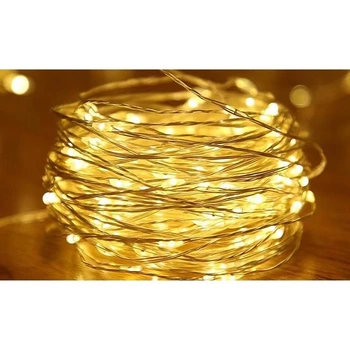 Ozdobny drucik, łańcuch LED 10m, biały ciepły 2700K, zasilanie 3xAA