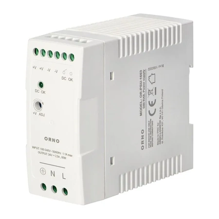 Zasilacz na szynę DIN przemysłowy 24VDC 2.5A 60W, ORNO PSU-1663