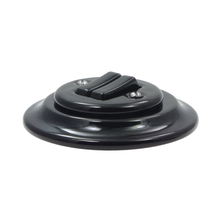 Włącznik światła podwójny ceramiczny, okrągły z ramką, podtynkowy czarny Ceramic Loft