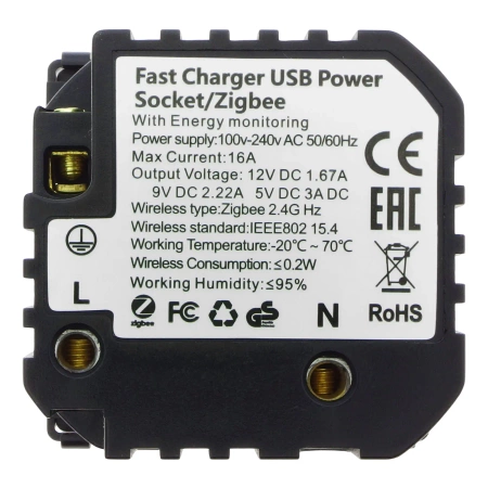 Gniazdko pojedyncze z bolcem, 2x USB-C 20W - watomierz - ZigBee - szklana ramka - biały - Tawoia Glass