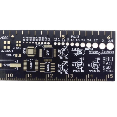 Linijka wzorcowa elementów SMD - 15x2.5cm - do warsztatu elektronika