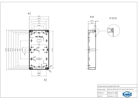 Obudowa hermetyczna ZP240.120.75 jasnoszara ABS