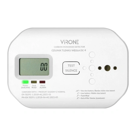 Czujnik czadu / tlenku węgla VIRONE DC-9 - LCD, 2xAA, sensor 10 lat